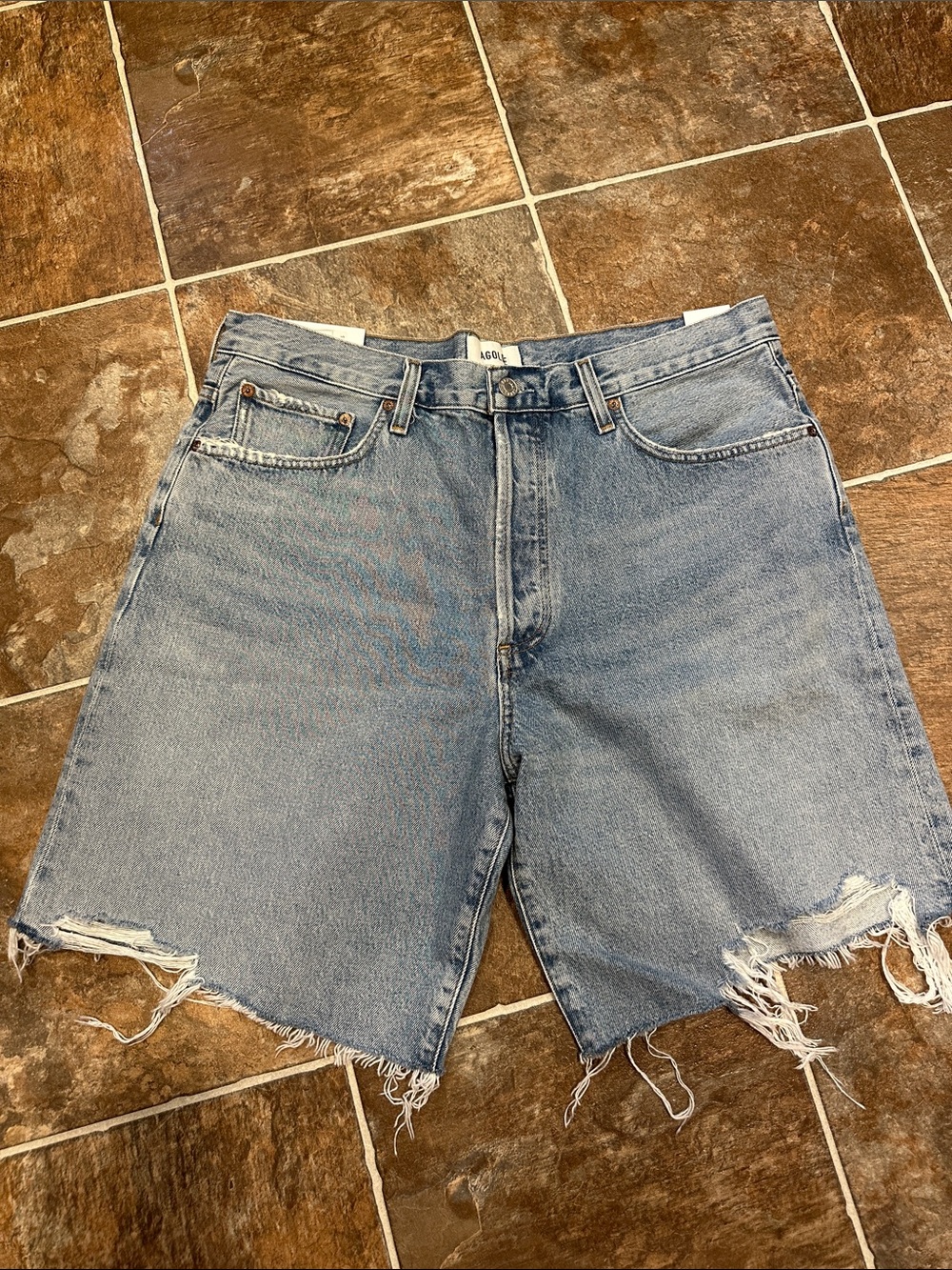Agolde Light Blue Raw-Hem Denim Mini Skirt
